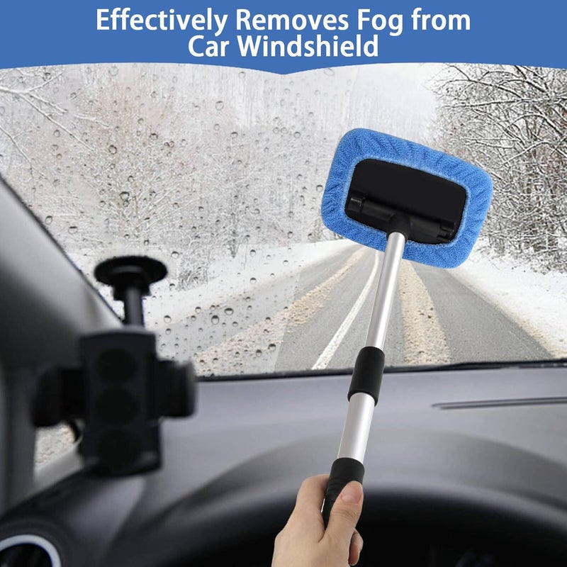 LeeLoon 5 PCS Windshield Cleaning Tools, 18 inch Microfiber Car Window Cleaning Tool with Extendable Handle, Auto Interior Exterior Glass Wiper Car Glass Cleaner Kit with Microfiber Bonnet Pads and Cloth - Image 2